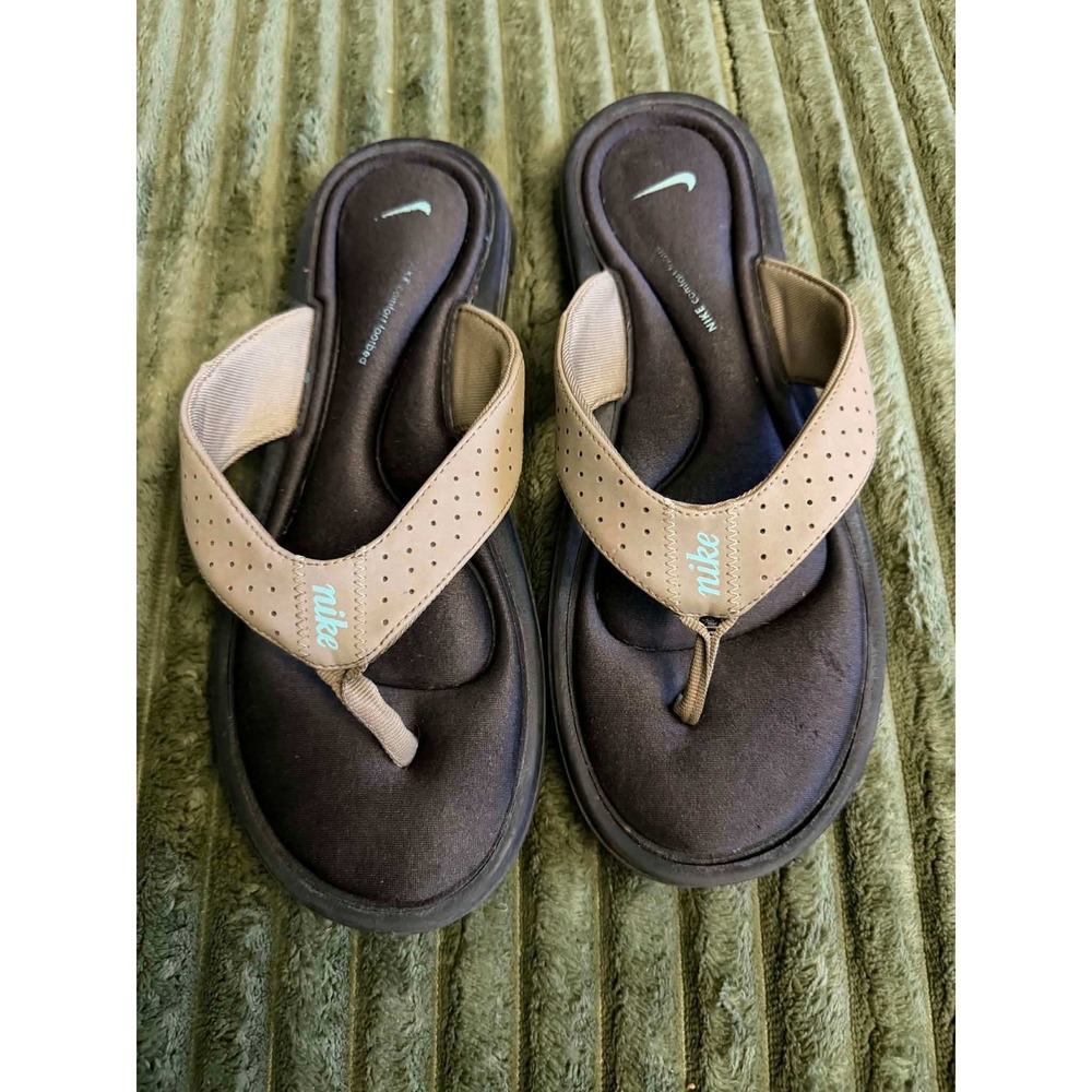 Nike Womens 10 Brown Flip Flop Sandals Comfort Footbed Thong Slides Perforated